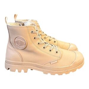 Palladium Pampa Hi Zip Leather Boots Nude Light Faux Fur Lined Women’s Size 7